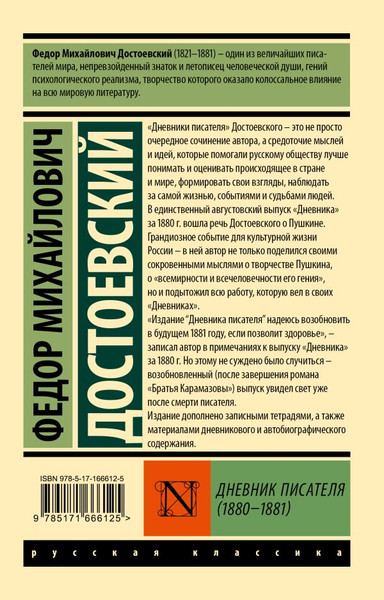 Изображение товара Книга АСТ Дневник писателя 1880-1881, мягкая обложка (Достоевский Федор)