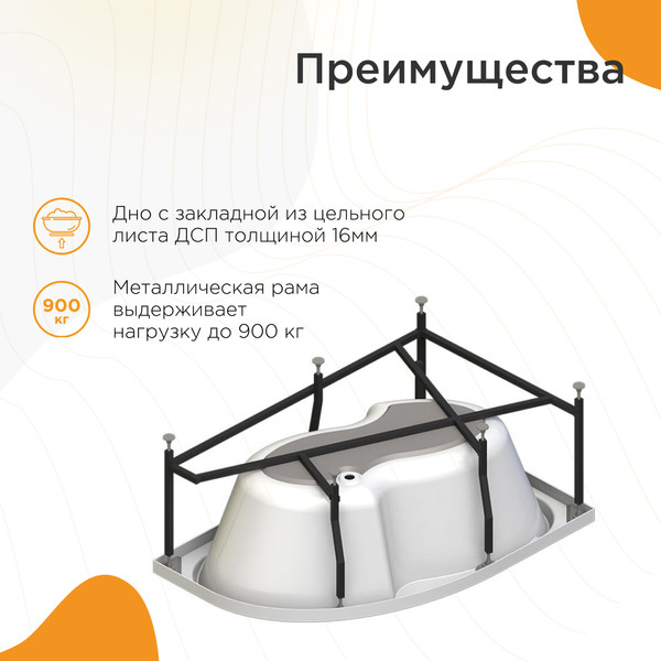 Изображение товара Ванна акриловая Radomir Ирма Релакс 160x105 с полотенцедержателем / 2-80-2-1-0-229 (с гидромассажем, левый)