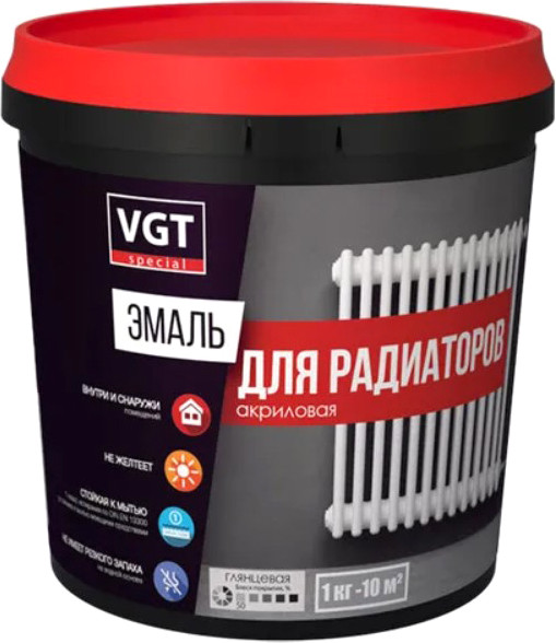 Изображение товара Краска VGT ВД-АК-1179 Профи для радиаторов (500г, супербелая полуглянцевая)