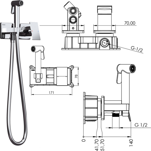 Изображение товара Гигиенический душ со смесителем Teska Alax Tera T5336