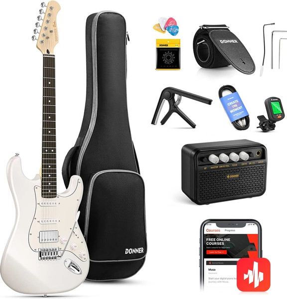 Изображение товара Электрогитара Donner DST-152 (белый, с аксессуарами)