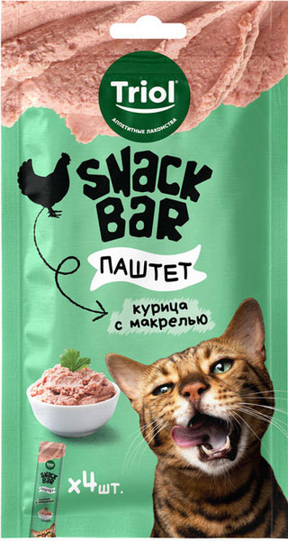 Изображение товара Лакомство для кошек Triol Snack Bar Паштет из курицы с макрелью / 20171043 (40г)