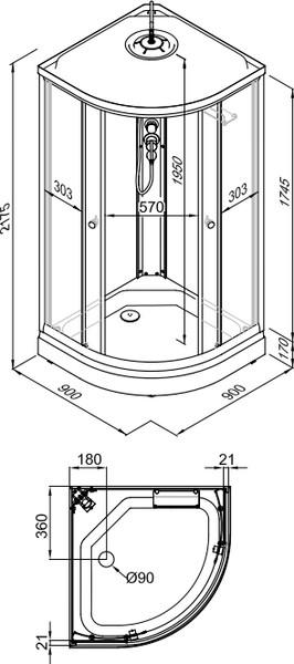 Изображение товара Душевая кабина Triton Грэй-Блэк А 90х90
