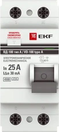 Изображение товара Устройство защитного отключения EKF PROxima ВД-100 2P 25А 30мА / elcb-2-25-30-em-a-pro