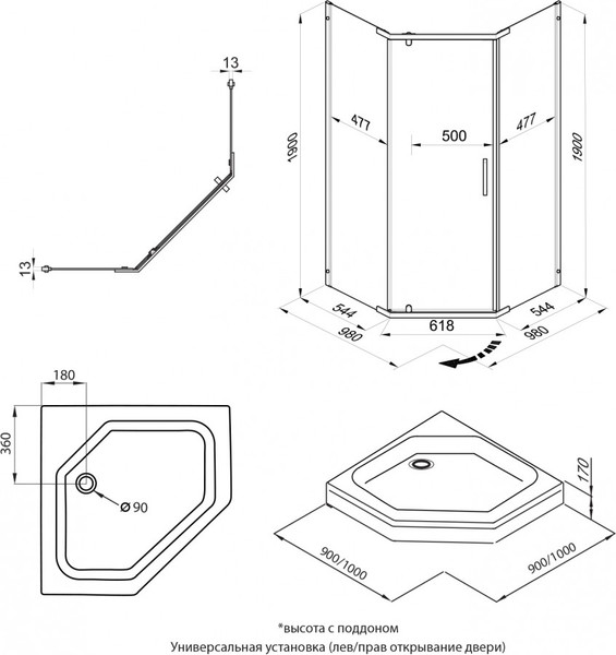 Изображение товара Душевой уголок Triton Дека-Блэк 100х100 (без поддона)
