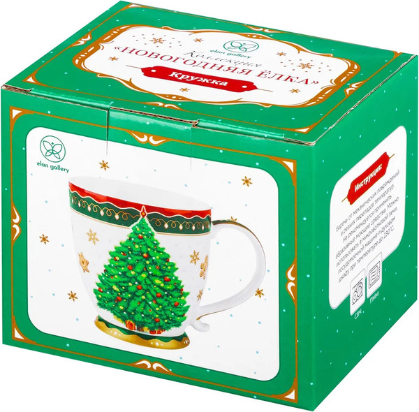 Изображение товара Кружка Elan Gallery Новогодняя елка / 420683 (зеленый/узор New Bone China)