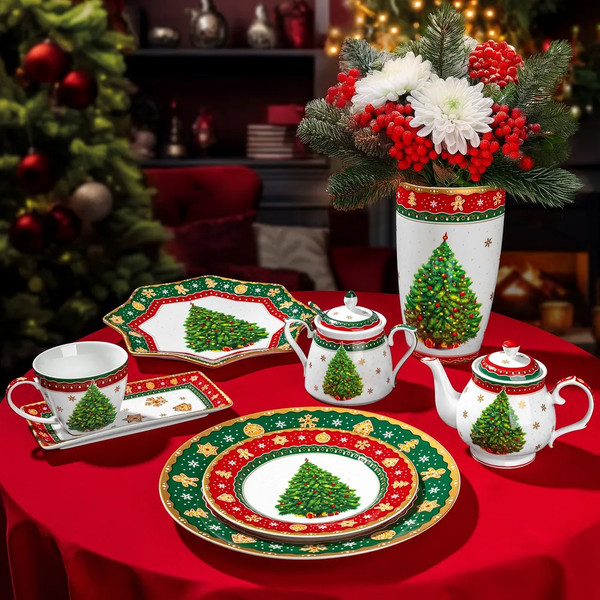 Изображение товара Кружка Elan Gallery Новогодняя елка / 420683 (зеленый/узор New Bone China)