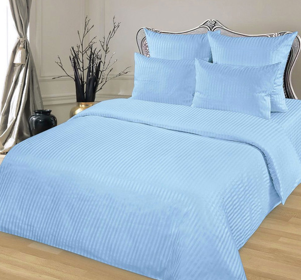 Изображение товара Комплект постельного белья Alleri Сатин Stripe 2сп с европростыней (голубой)