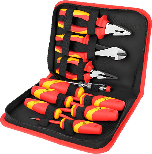 Изображение товара Универсальный набор инструментов Deli DQ91003 (10пр, красный/желтый)