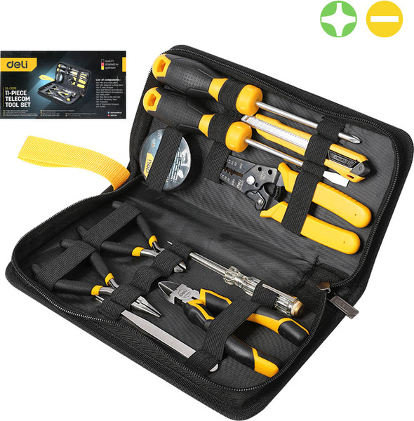Изображение товара Универсальный набор инструментов Deli YS EDL-C1013E (13пр, сумка, черный/желтый)