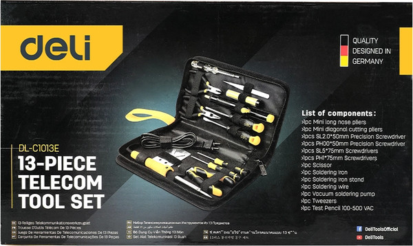 Изображение товара Универсальный набор инструментов Deli EDL-C1013E (13пр, черный/желтый)