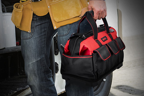 Изображение товара Сумка для инструмента Deli RS DL430318 (430x200x290мм, 16 карманов, ткань Oxford, пластиковое дно, черный/красный)