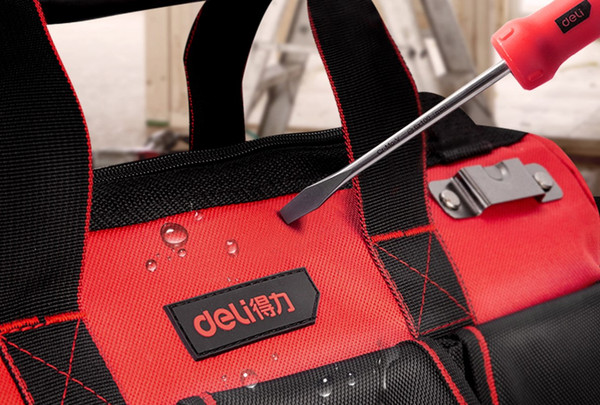 Изображение товара Сумка для инструмента Deli RS DL430318 (430x200x290мм, 16 карманов, ткань Oxford, пластиковое дно, черный/красный)