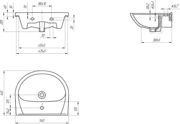 Изображение товара Тумба с умывальником Viant Лима Erica 55 / VLIM55ER-T2ST+S-UM-ERI-55-1-W
