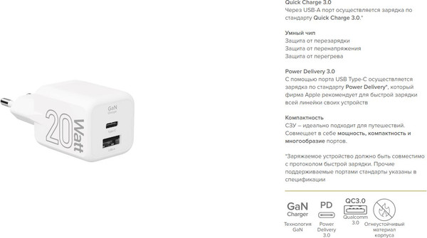 Изображение товара Адаптер питания сетевой Lyambda LJC-20-1C1A (белый)