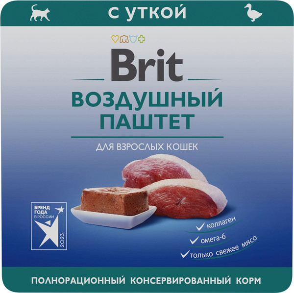 Изображение товара Влажный корм для кошек Brit Premium воздушный паштет с уткой / 5060955 (100г)