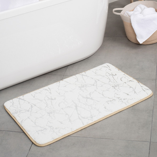 Изображение товара Коврик для ванной FORA Marble FOR-HAP-50-80-MBW (белый/серебристый)