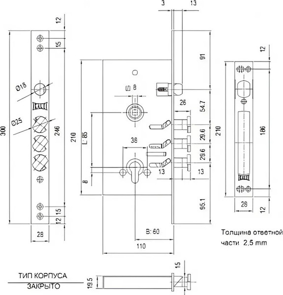 Изображение товара Замок врезной Kale Kilit 282RD-85BS60-CP