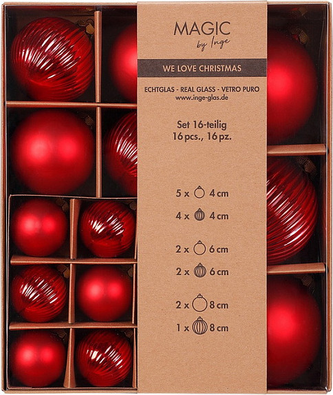 Изображение товара Набор шаров новогодних Inge's Christmas One-Two-Tree! / 12002P418 (16шт, красный)