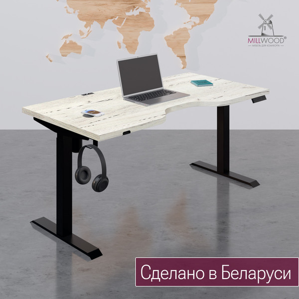 Изображение товара Стол с подъемным механизмом Millwood Подъемный Смарт с вырезом 160x80 (дуб белый Craft/металл черный)