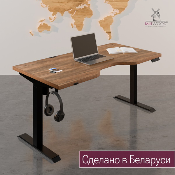 Изображение товара Стол с подъемным механизмом Millwood Подъемный Смарт с вырезом 160x80 (дуб табачный Craft/металл черный)