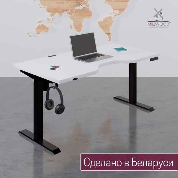 Изображение товара Стол с подъемным механизмом Millwood Подъемный Смарт с вырезом 160x80 (белый/металл черный)