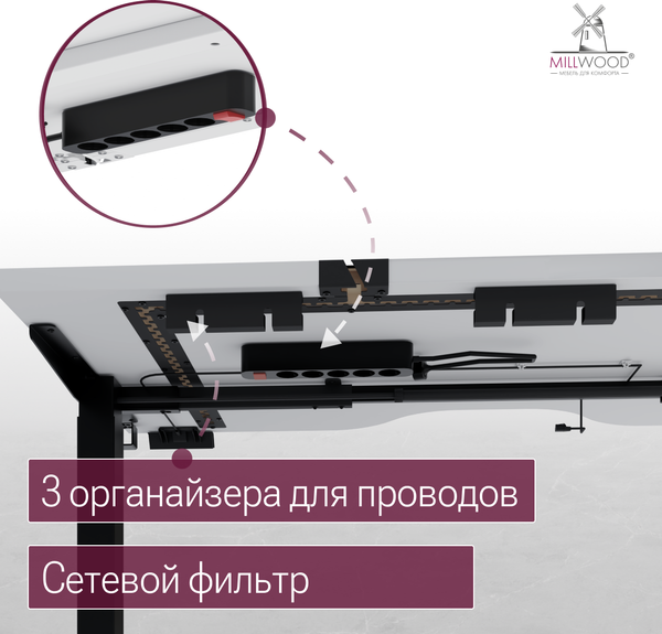 Изображение товара Стол с подъемным механизмом Millwood Подъемный Смарт с вырезом 160x80 (белый/металл черный)