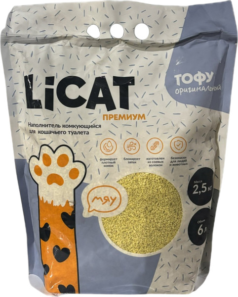 Изображение товара Наполнитель для туалета LiCat Комкующийся Премиум Тофу оригинальный (6л/2.5кг)