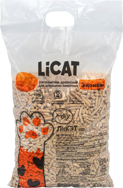 Изображение товара Наполнитель для туалета LiCat Древесный Эконом (4.5кг)