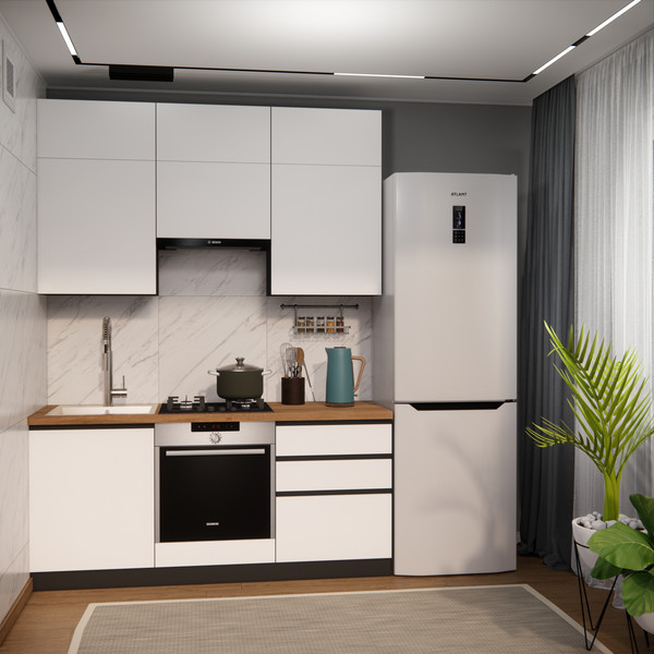 Изображение товара Кухонный гарнитур ВерсоМебель Эко Премиум 1.8 (белый фасадный/ст. дуб вотан)