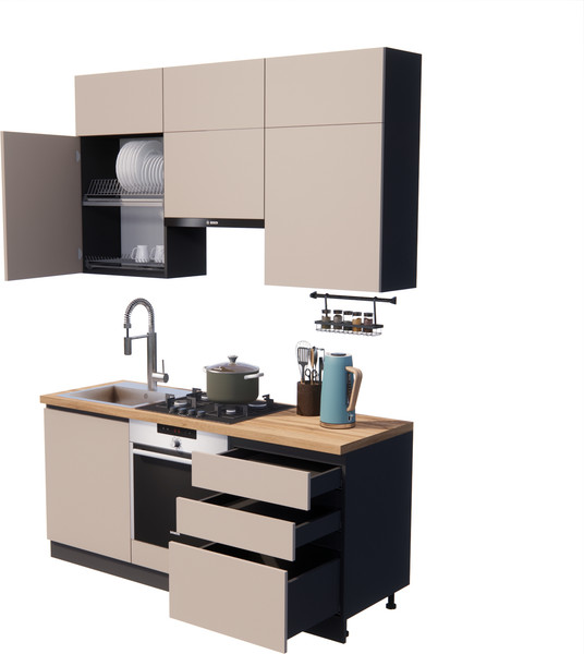 Изображение товара Кухонный гарнитур ВерсоМебель Эко Премиум 1.8 (глиняный серый/ст. дуб вотан)