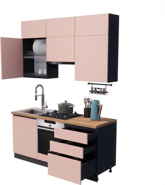 Изображение товара Кухонный гарнитур ВерсоМебель Эко Премиум 1.8 (пудровый/ст. дуб вотан)