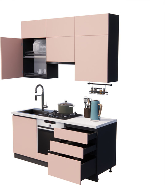 Изображение товара Кухонный гарнитур ВерсоМебель Эко Премиум 1.8 (пудровый/ст. мрамор лацио)