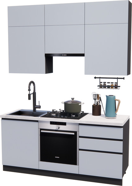 Изображение товара Кухонный гарнитур ВерсоМебель Эко Премиум 1.8 (сумеречный голубой/ст. мрамор лацио)