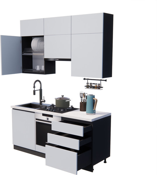 Изображение товара Кухонный гарнитур ВерсоМебель Эко Премиум 1.8 (сумеречный голубой/ст. мрамор лацио)