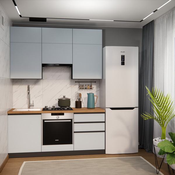 Изображение товара Кухонный гарнитур ВерсоМебель Эко Премиум 1.8 (сумеречный голубой/ст. дуб вотан)