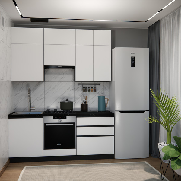 Изображение товара Кухонный гарнитур ВерсоМебель Эко Премиум 1.9 (белый фасадныйй/ст. тунис)