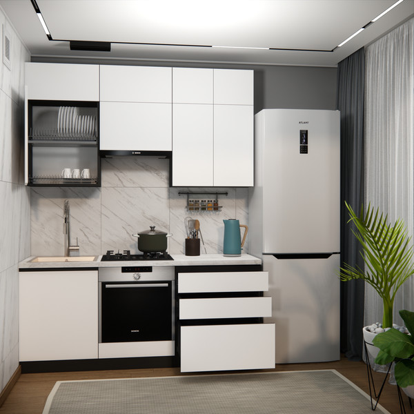 Изображение товара Кухонный гарнитур ВерсоМебель Эко Премиум 1.9 (белый фасадный/ст. мрамор лацио)