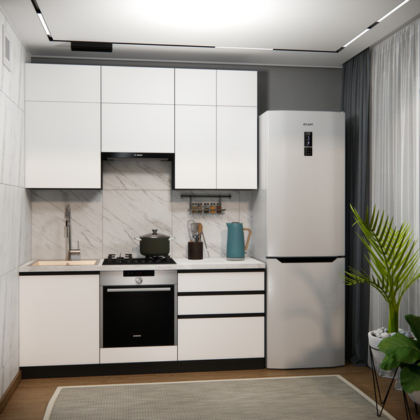 Изображение товара Кухонный гарнитур ВерсоМебель Эко Премиум 1.9 (белый фасадный/ст. мрамор лацио)