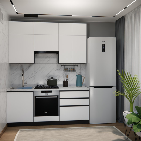 Изображение товара Кухонный гарнитур ВерсоМебель Эко Премиум 1.9 (белый фасадный/ст. мрамор лацио)