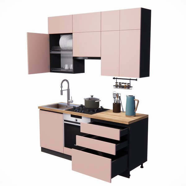 Изображение товара Кухонный гарнитур ВерсоМебель Эко Премиум 1.9 (пудровый/ст. дуб вотан)