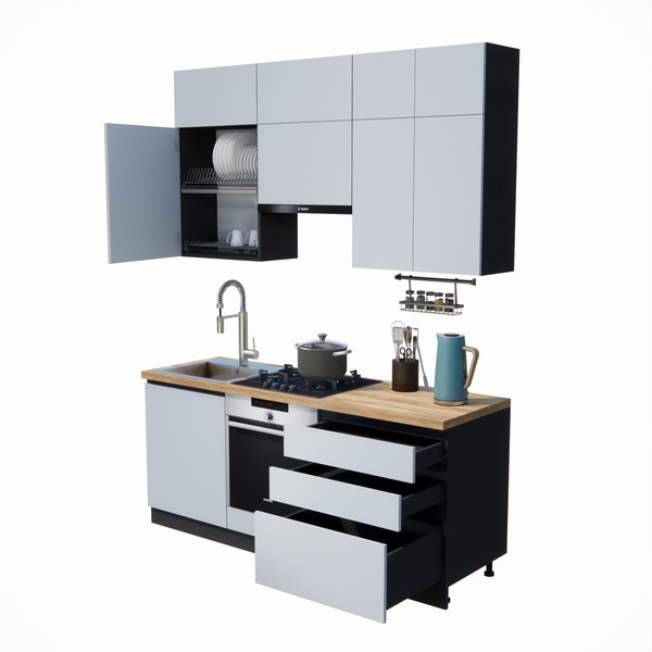 Изображение товара Кухонный гарнитур ВерсоМебель Эко Премиум 1.9 (сумеречный голубой/ст. дуб вотан)