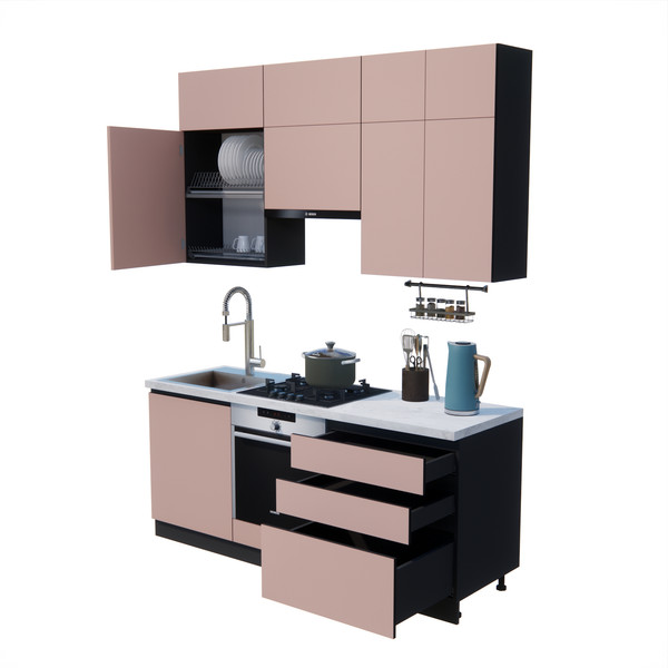 Изображение товара Кухонный гарнитур ВерсоМебель Эко Премиум 2.0 (пудровый/ст. мрамор лацио)