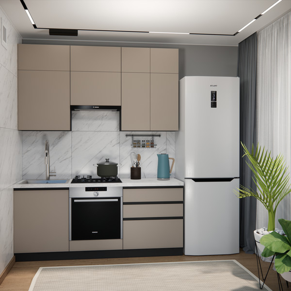 Изображение товара Кухонный гарнитур ВерсоМебель Эко Премиум 2.0 (глиняный серый/ст. мрамор лацио)