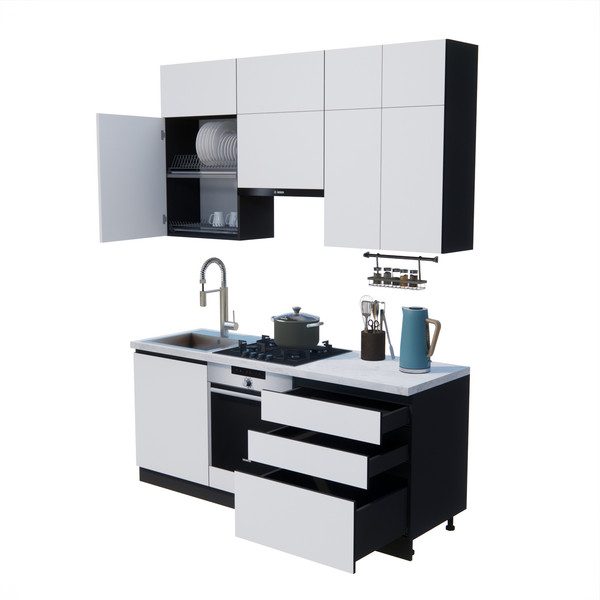 Изображение товара Кухонный гарнитур ВерсоМебель Эко Премиум 2.0 (белый фасадный/ст. мрамор лацио)