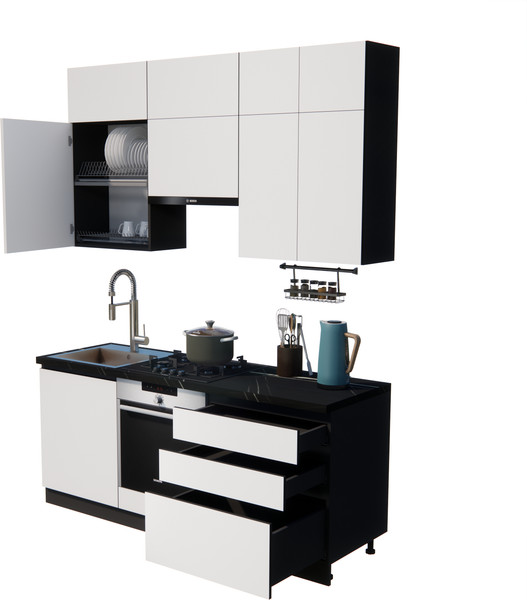 Изображение товара Кухонный гарнитур ВерсоМебель Эко Премиум 2.0 (белый фасадный/ст. тунис)