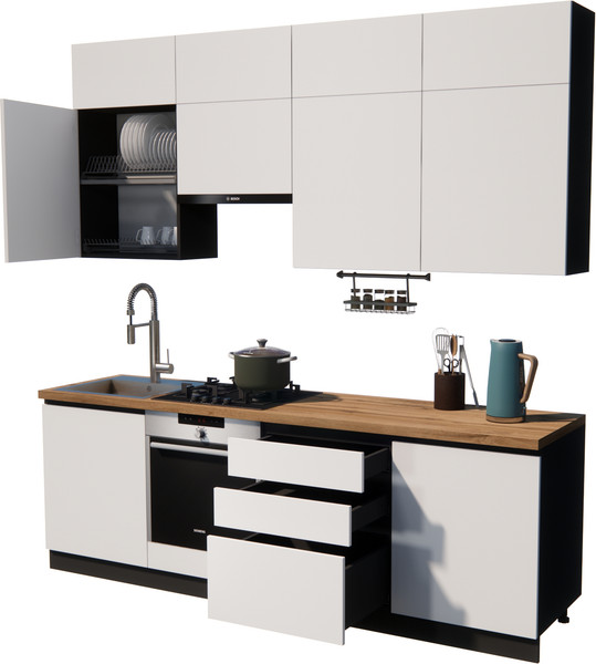 Изображение товара Кухонный гарнитур ВерсоМебель Эко Премиум 2.4 (белый фасадный/ст. дуб вотан)