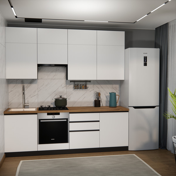 Изображение товара Кухонный гарнитур ВерсоМебель Эко Премиум 2.4 (белый фасадный/ст. дуб вотан)