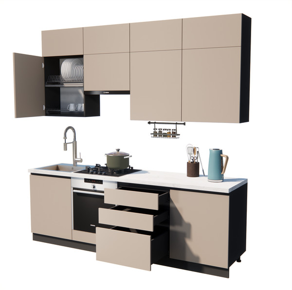 Изображение товара Кухонный гарнитур ВерсоМебель Эко Премиум 2.4 (глиняный серый/ст. мрамор лацио)