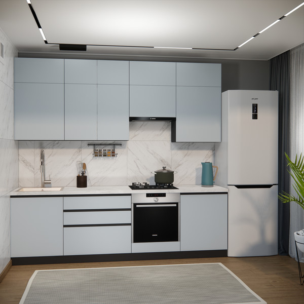 Изображение товара Кухонный гарнитур ВерсоМебель Эко Премиум 2.6 (сумеречный голубой/ст. мрамор лацио)